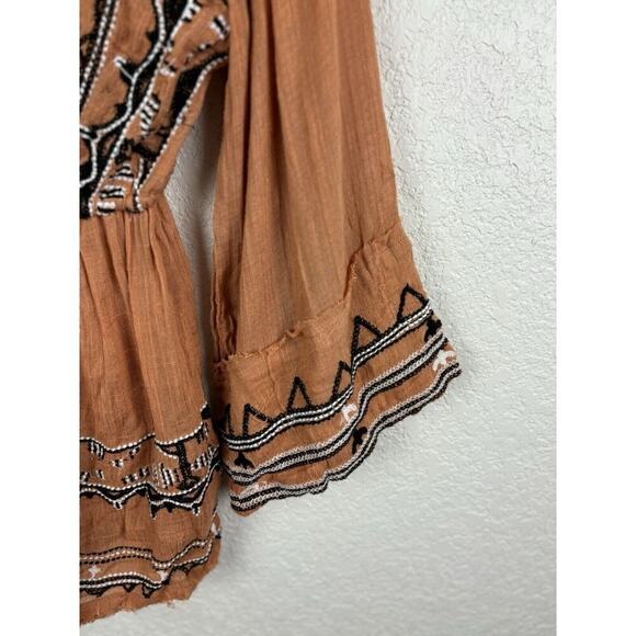 Free People Aztec Print Romper Size XS Brown Boho Festival Hippie Plunge Neck - Picture 7 of 12